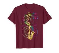 Sax Player Saxophonist Music Notes Jazz Saxophone T-Shirt, Men, Burgundy, Large