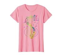 Sax Player Saxophonist Music Notes Jazz Saxophone T-Shirt, Women, Pink, X-Small