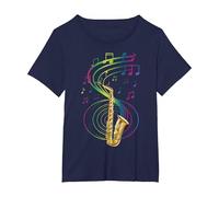 Sax Player Saxophonist Music Notes Jazz Saxophone T-Shirt, Women's Plus, Navy Blue, 3X