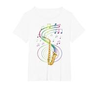 Sax Player Saxophonist Music Notes Jazz Saxophone T-Shirt, Women's Plus, White, 3X