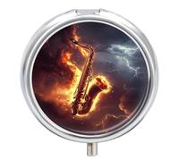 Sax Special-Effects Pill Organizer Round Pill Box Travel Pill Case Medicine Organizer for Pocket Purse