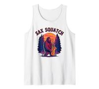 Sax Squatch Bigfoot Saxophone Sunset Woods Pun Fun Tank Top