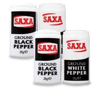 Saxa Ground Pepper | Pack of 4 | White Pepper 25g x 2, Black Pepper 25g x 2