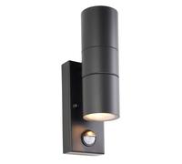 Saxby 121029 Scope GU10 IP65 Aluminium Fixed Up/Down Wall Light with PIR & Photocell - Matt Black (Lamp Not Included)