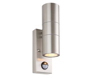 Saxby 121029 Scope GU10 IP65 Fixed Up/Down Wall Light with PIR & Photocell - Stainless Steel (Lamp Not Included)