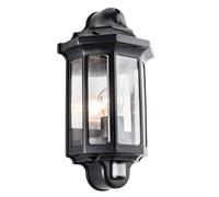 Saxby 1818PIR Traditional PIR half lantern IP44 15W Satin black paint & clear pc 15W LED E27 (Required)