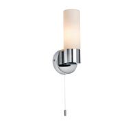 Saxby Pure Bathroom Wall Light - IP44 Modern Indoor Wall Lights with Pull Cord Switch - LED Bathroom Fitting in Chrome Plate Finish - Requires 40W E14 Candle (Not Supplied)