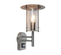 Saxby 4479782 York PIR 1lt wall IP44 15W Polished stainless steel & clear pc 15W LED E27 (Required)