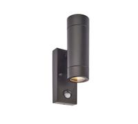 Saxby 75433 Palin PIR Black IP44 2x7W GU10 Non-Dimmable Wall Light with PIR