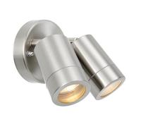ENDON Palin Twin Outside Lights - Outdoor Wall Lights - IP44 Rated Mains Powered Security Lights Spotlights - Brushed Stainless Steel Finish - Requires 2X 7W LED GU10 (Not Supplied)
