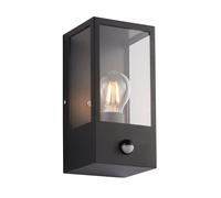 Saxby 94348 Breton PIR wall Black IP44 28W Matt black paint & clear glass 28W E27 Eco GLS (Required)