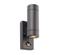 Saxby 94793 Palin 2 x 35W Up Down Outdoor PIR Wall Light in Gloss Anthracite Grey IP44 Security Sensor Light 110 Deg Detection Angle