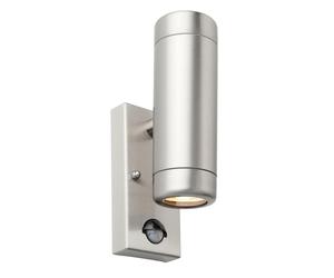 Saxby 97821 Odyssey PIR 2lt wall IP44 7W Brushed stainless steel & clear glass 2 x 7W LED GU10 (Required)