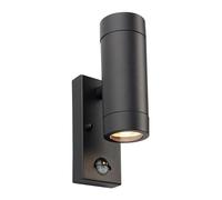 Saxby 97822 Odyssey PIR 2lt wall IP44 7W Satin black paint & clear glass 2 x 7W LED GU10 (Required)