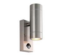Saxby 101352 Palin PIR 2lt wall marine grade IP65 7W Brushed stainless steel & clear glass 2 x 7W LED GU10 (Required)
