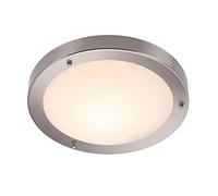 Saxby Portico 60W Modern 300mm Flush Brushed Chrome and Frosted Glass IP44 Bathroom Ceiling Light