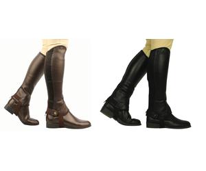 SAXON EQUI LEATHER SHOW GAITERS HORSE RIDING ADULTS HALF CHAPS