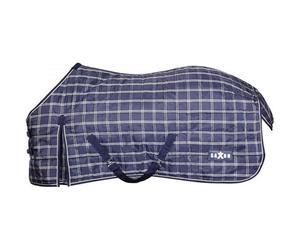 Saxon Standard-Neck Plaid Midweight Horse Stable Rug Navy/white (4 6")