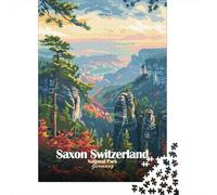 Saxon Switzerland National Park Poster 1000 Piece Jigsaw Puzzle, Vintage Architecture Destination, Matte Printed Jigsaw for Adults, Family Night Game, Screen-Free Fun, 38x26cm/1000pcs