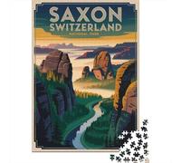 Saxon Switzerland National Park Poster Jigsaw Puzzle 1000 Pieces, Asian Architecture Inspired View, Matte Printed Jigsaw, Screen-Free Fun for Travel Lovers, 52x38cm/1000pcs