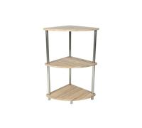 Saxony® Corner Shelf Unit 3 Tier Oak Finish Corner Shelving Storage Shelves Small Bookshelf Free Standing Stainless Steel Legs Living Room Decor Stylish Indoor Furniture