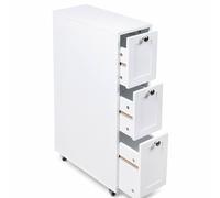 SAXONY Slim Bathroom Storage Unit with 3 Drawers & Wheels, White MDF SAXONY White