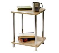 Saxony® Small Side Table Bedside Table 2 Tier Living Room Tables Square Coffee Narrow End Occasional Tables Contemporary Wooden Shelving Nightstand Bedroom Decor Furniture Oak