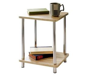 Saxony® Small Side Table Bedside Table 2 Tier Living Room Tables Square Coffee Narrow End Occasional Tables Contemporary Wooden Shelving Nightstand Bedroom Decor Furniture Oak