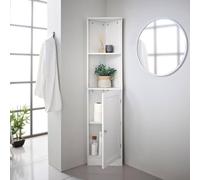 SAXONY White Corner Bathroom Storage Cabinet Tall Slim Cupboard with Shelves SAXONY White