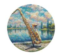 Saxophone 120 Piece Round Puzzle Musical Instrument Music Animal Shape Durable Premium Puzzle Stress Relief Relaxing Activity Home Decor Challenging Educational 120 PCS