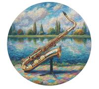 Saxophone 195 Piece Round Puzzle Musical Instrument Music Animal Shape Large Format Challenging Puzzle Decorative Finish Home Wall Art Ready Stress Relief Challenging 195 PCS