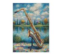 Saxophone 500 Pc Classic Jigsaw Puzzle Musical Instrument Music Puzzle for Adults Hard Challenging Hobby Home Decor Poster Recycled Material 500 PCS