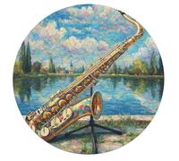 Saxophone 68 Piece Round Puzzle Musical Instrument Music Animal Shape Large Format Challenging Puzzle Decorative Finish Home Wall Art Ready Stress Relief Challenging 68 PCS