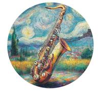 Saxophone 68 Piece Round Puzzle Musical Instrument Music Animal Shape Relaxing Activity Stress Relief Puzzle for Families Home Decor Creative Challenge Educational 68 PCS