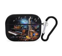 Saxophone and Piano Airpod Pro Case AirPods 2 Case for Women Hard Shell Protective Cover with Carabiner Keychain Compatible with AirPods Case 2nd 1st Generation, Front LED Visible Black