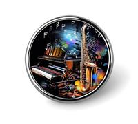 Saxophone And Piano Round Lapel Pin Brooch Badge Cute Tie Tack Pin for Hats, Clothing, Bags Unique Fashion Accessories Gift for Men & Women, Circular, Aluminum, no gemstone