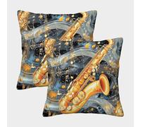 Saxophone Art-Jazz Music Illustration Style Pillow Covers 2 Pack Cozy Pillowcase Available All Seasons Cushion Case with Invisible Zipper Decorative Sofa for Living Room Bedroom 40x40cm