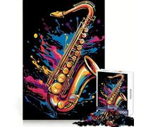 Saxophone Colorful Adult Jigsaw Puzzle1000 Pieces Brain Teaser Mental Relax Pattern Assembly Santa Wish Item (38x26cm)