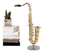 Saxophone Figurine,Brass Mini Musical Equipment - Collectible Brass Sax with Stand and Case for Home Decoration Doll House Accessories Adults Kids Birthday Christmas