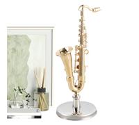 Saxophone Figurine | Gold Plated Miniature Saxophone - Collectible Musical Instrument with Stand Case for Display Home Decoration Christmas Birthday Adults Kids