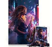 Saxophone Girl Player in Neon City 1000 Piece Jigsaw Puzzles for Adults Improve Memory Anxiety Relief Sharp Edge Wall Art Decor (50x75cm)