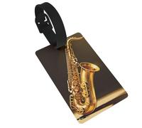 Saxophone Gold Brass Luggage Tags for Suitcases - Durable PVC ID Tags with Detachable Straps for Travel, Backpack, Golf Bag, Anti-Loss