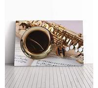 Saxophone Instrument and Sheet Music Canvas Print | Gallery Wrapped 30mm Frame Wall Art | 30x20 inches | Ready to Hang | Contemporary Music Picture | Living Room Bedroom Lounge Office
