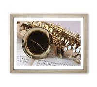 Saxophone Instrument & Sheet Music Modern Framed Wall Art Print, Ready to Hang Picture for Living Room Bedroom Home Office Décor, Oak A3 (46 x 34 cm)