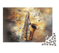 Saxophone Jazz Art-musical Instrument Painting Style 1000 Piece Jigsaw Puzzles for Adults in Vibrant Colours Jigsaws for Adults for Educational Game Challenge As Wall Art for Living Room 38x26cm/1000