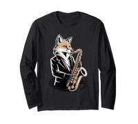 Saxophone Jazz Fox Musician Night Mood Long Sleeve T-Shirt