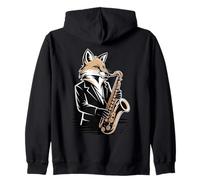 Saxophone Jazz Fox Musician Night Mood Zip Hoodie