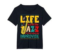 Saxophone Jazz Music Lover Funny Sax Player Men Women T-Shirt, Women's Plus, Black, 4X