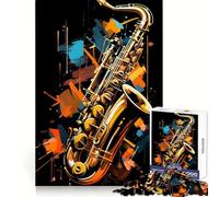 Saxophone Jazz Painting 1000 Piece Jigsaw Puzzles for Adults Teenagers Recall Boost Calm Escape Smooth Cut Heartfelt Gift (38x26cm)