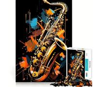 Saxophone Jazz Painting Jigsaw Puzzles 1000 Piece for Teenagers Enhance Recall Relax Time Exact Edge Creative Gift (38x52cm)